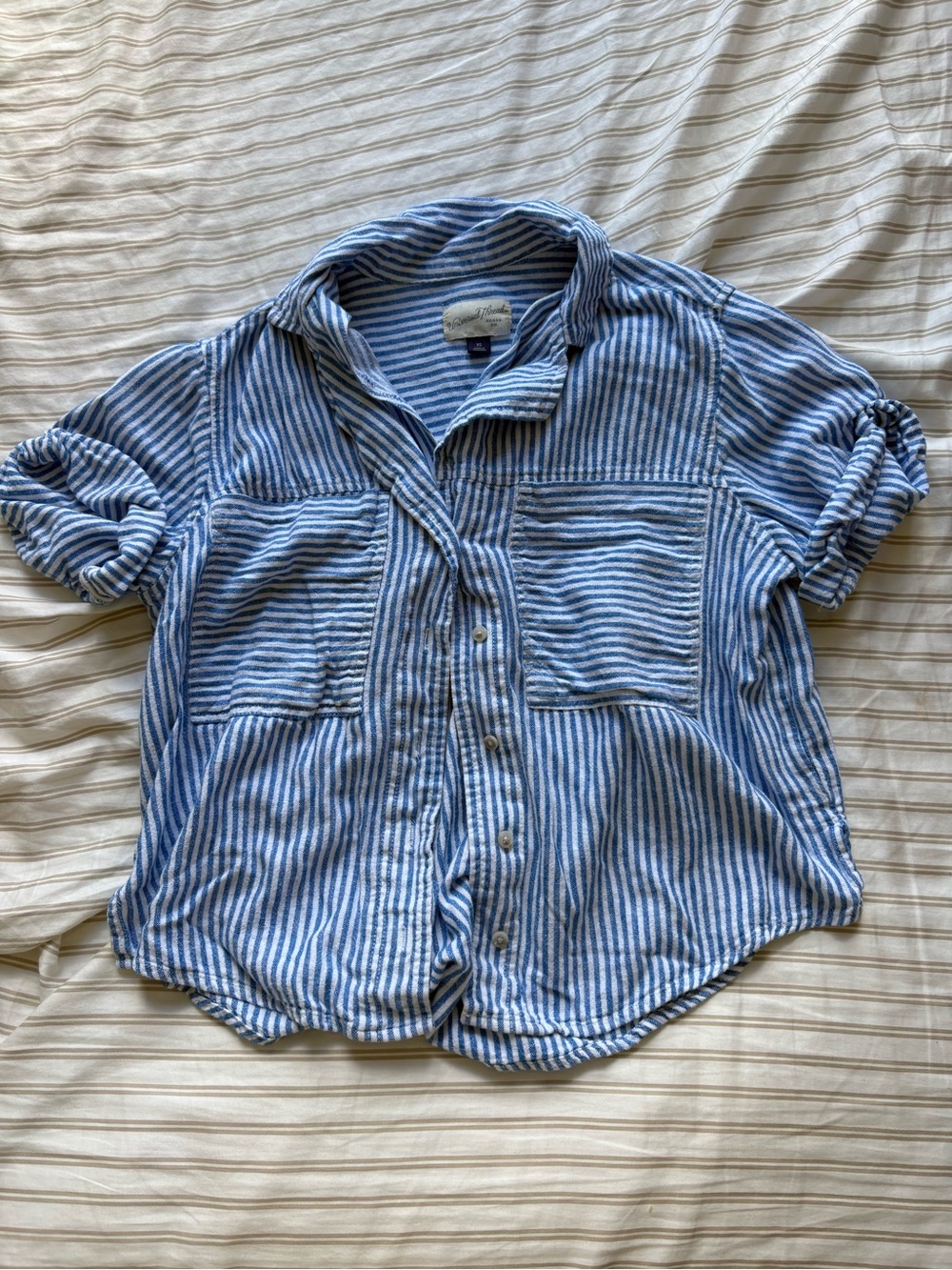 Universal Thread Linen and Mixed Fabric Blue & White Striped Shirt